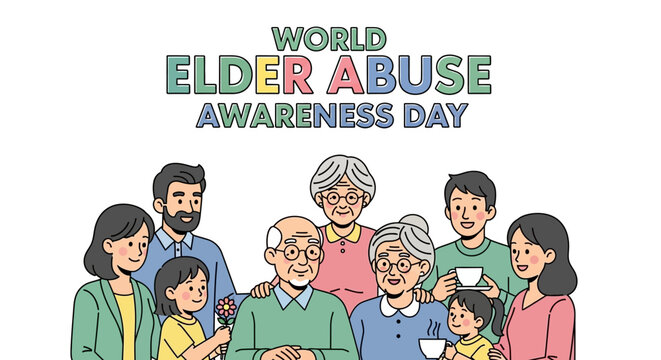 World Elder Abuse Awareness Day celebrated with a diverse multi-generational family showing unity and support