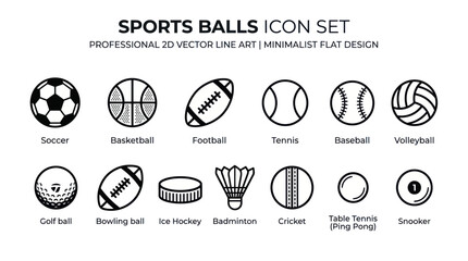 Fototapeta premium Sports Balls Icon Set - Minimalist Flat Design Vector Art