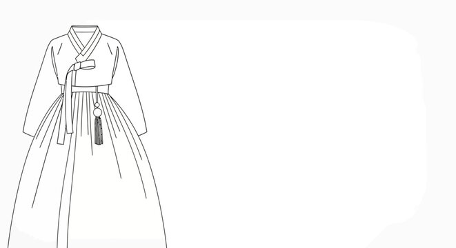 Traditional Korean hanbok dress line art illustration sketch.