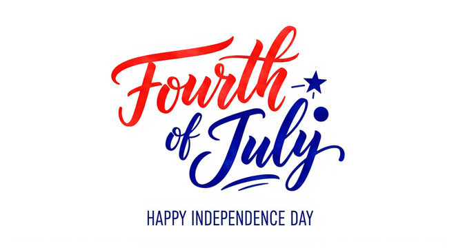 Fourth of july hand lettering design with watercolor effect isolated on transparent background for patriotic celebrations