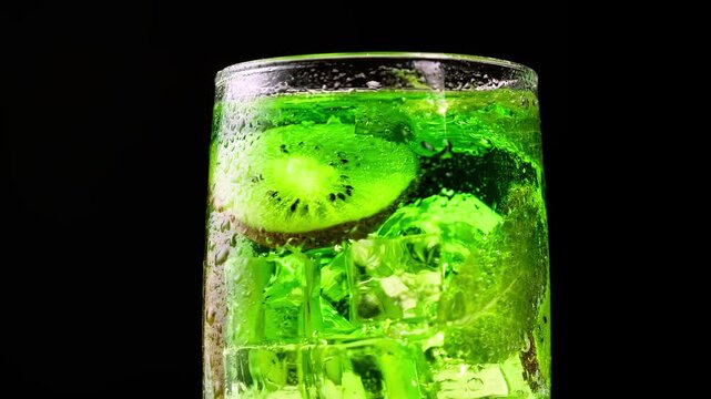 Kiwi Mojito Fizzing In Glass Three Frame Progression Stock Footage