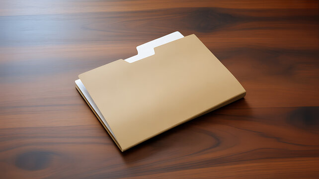Blank File Folder Lying Flat on a Dark Wood Desk 