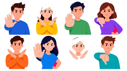Set of people showing stop, refusal and thumbs down gestures © Alan