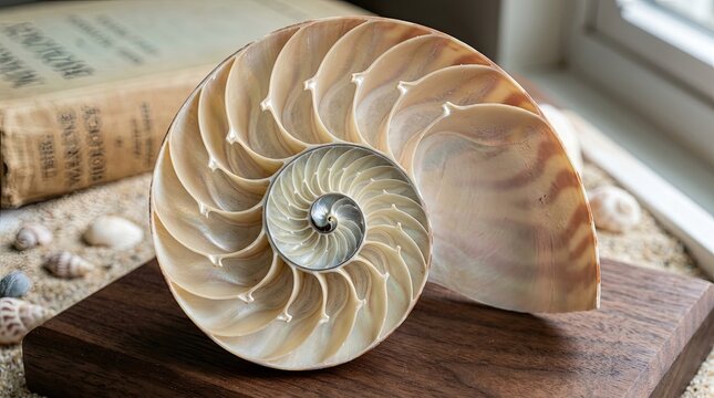 nautilus shell on black
