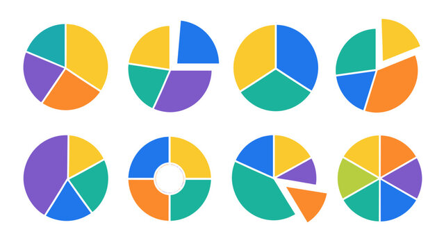 Set of colorful pie chart and donut chart infographic elements