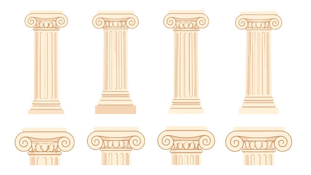 Set of classical ionic columns and capitals in vector style