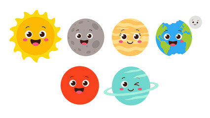 Cute cartoon solar system planets and sun vector set © Alan