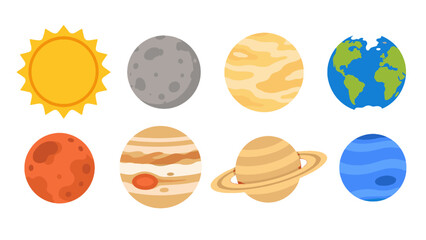 Cartoon solar system planets and sun icon set © Alan