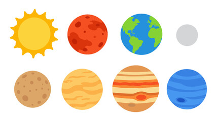 Solar system planets and sun flat vector icon set © Alan