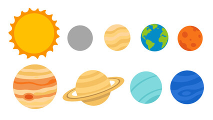 Flat vector set of sun and planets in the solar system © Alan