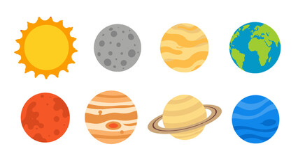 Flat vector set of sun, moon, Earth and planets icons © Alan