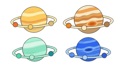 Set of four colorful ringed planet vector illustrations © Alan