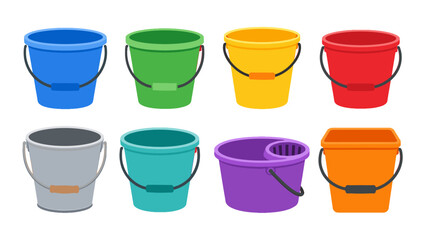 Set of colorful plastic buckets and pails in vector style © Alan