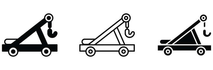 Tow truck icons in black and white for vehicle recovery and transportation services © Prime Stocks