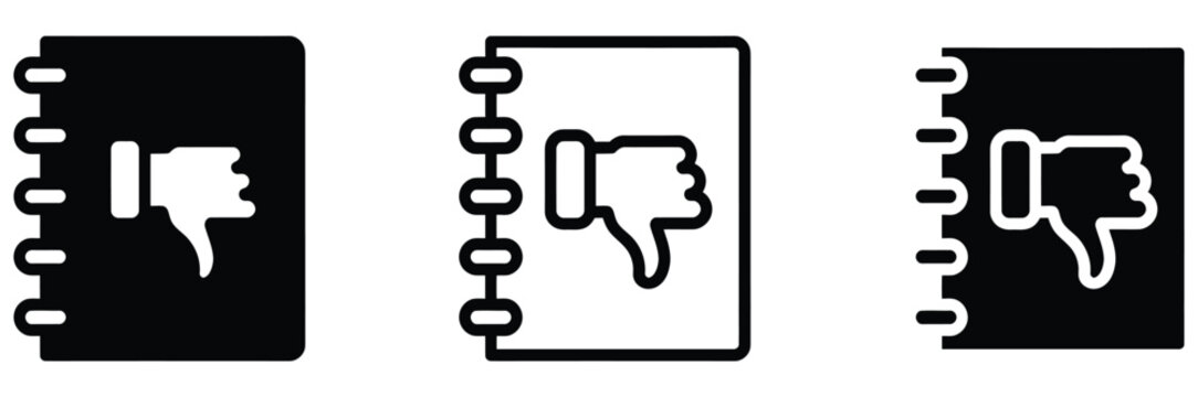 Thumb dislikes on film strip icons in black and white for dislike or reject concept
