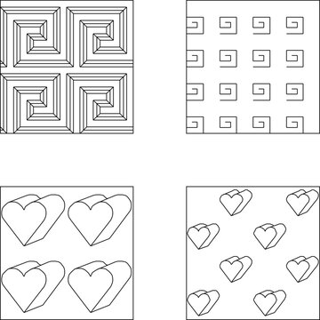 Geometric line pattern collection presenting structured ornamental floor tile pattern options and elegant parallel line mesh background textures for modern classic blueprint elevation drawings