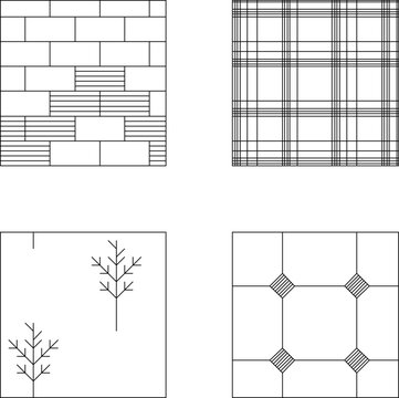 Geometric line pattern collection presenting structured ornamental paving block tile pattern selections and elegant parallel line background textures for modern classic blueprint designs