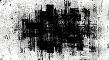 Fototapeta premium Abstract black geometric brush-stroke composition on a white textured background, a bold monochrome artwork for modern interiors