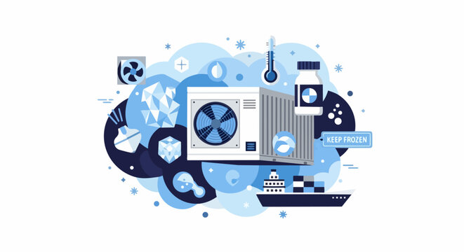 Cold Chain Logistics Illustration for Refrigerated Shipping and Pharmaceutical Transport