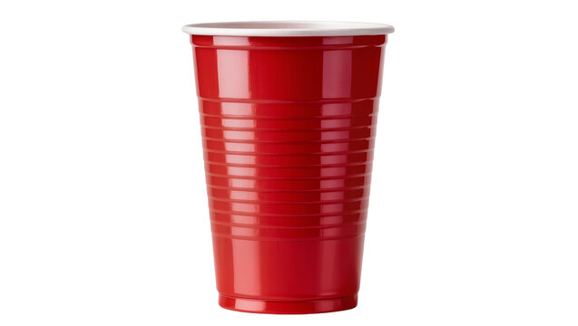 Isolated vibrant red plastic party cup for beverages, celebrating summer fun and social events