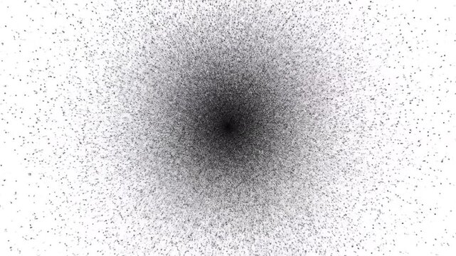 Abstract black ink particles exploding outward against a white background