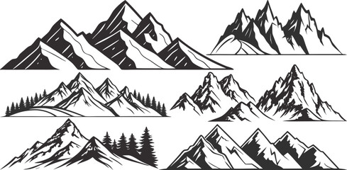 Fototapeta premium vector illustration of mountain landscape with trees ships houses and vintage city silhouette design