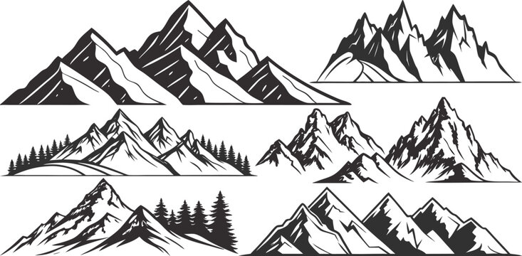 vector illustration of mountain landscape with trees ships houses and vintage city silhouette design