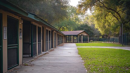 Fototapeta premium Outdoor Dog Kennel Facility in Public Park.