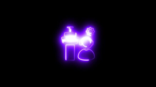 Neon airport control tower and air traffic controller animation