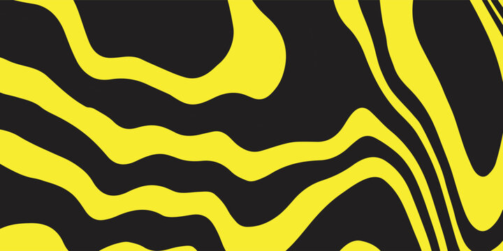 Abstract vector background with bright yellow wavy lines on black, dynamic topographic pattern or liquid texture. reative trippy pattern