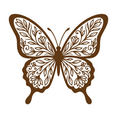 Brown Butterfly Silhouette With Floral Ornament Isolated On White Background © md razab 1122