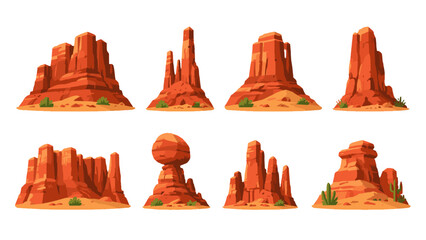 Set of red desert rock formations in cartoon vector style © icon_art