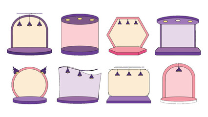 Set of pastel podium display stands with overhead spotlights © icon_art