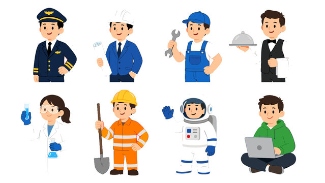 Cartoon set of workers and professions in different uniforms