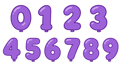 Purple balloon numbers set from zero to nine on white © icon_art