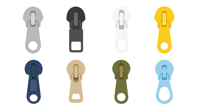 Set of colorful zipper pull tabs isolated on white background