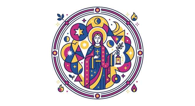 Saint Lucy Iconography, Colorful Geometric Design, Christian Symbolism