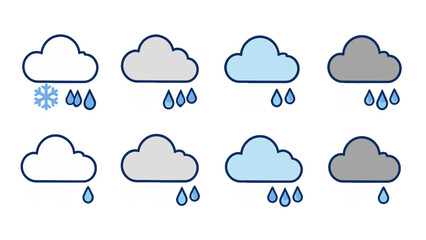 Obraz premium Set of cloud weather icons with snowflakes and raindrops