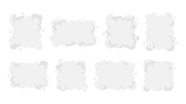 Set of fluffy cloud frames and bubble borders on white