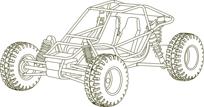 Off-road buggy, dune buggy, vector illustration, line art, brown outline