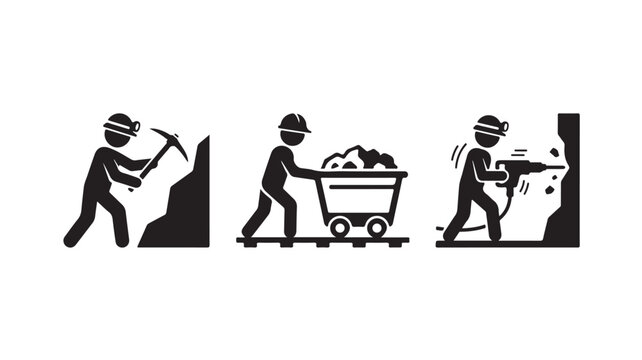 Mine Workers Silhouettes Mining Coal Rock For Industrial Concepts