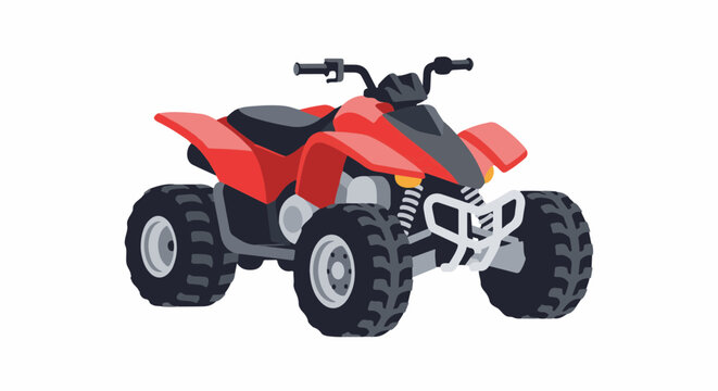 A vibrant red all-terrain vehicle with rugged tires and a sporty design