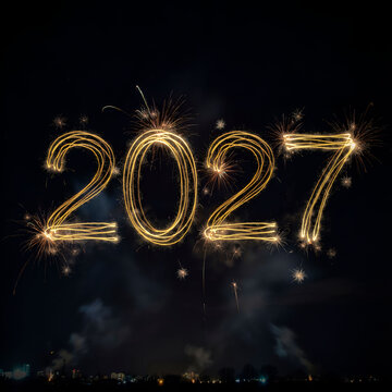 Shining 2027 year number with sparks on black background