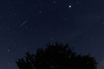 Constellations, landscape, Milky Way stars on a dark countryside skies. © astrosystem