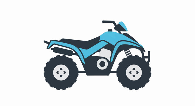 A blue and black four-wheeled all-terrain vehicle on a white background