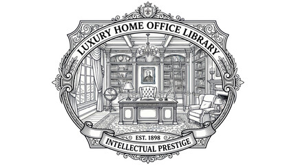 Elegant Home Library Office with Vintage Desk, Bookshelves, and Armchair - Luxury Interior © Tuku