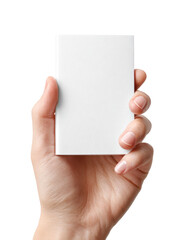 Obraz premium Hand holding blank white textured card mockup for business branding invitation or product label design