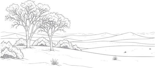 Fototapeta premium African savanna landscape with acacia trees and rolling hills