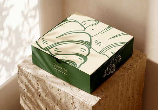 Small Square Product Box Mockup on Wooden Shelf