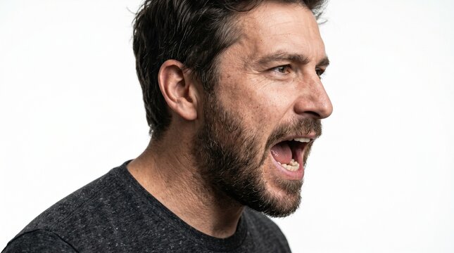 angry man yelling shouting screaming furious enraged irate outraged scowling fuming seething boiling fierce intense aggressive bellowing roaring vociferous vocal expressing anger